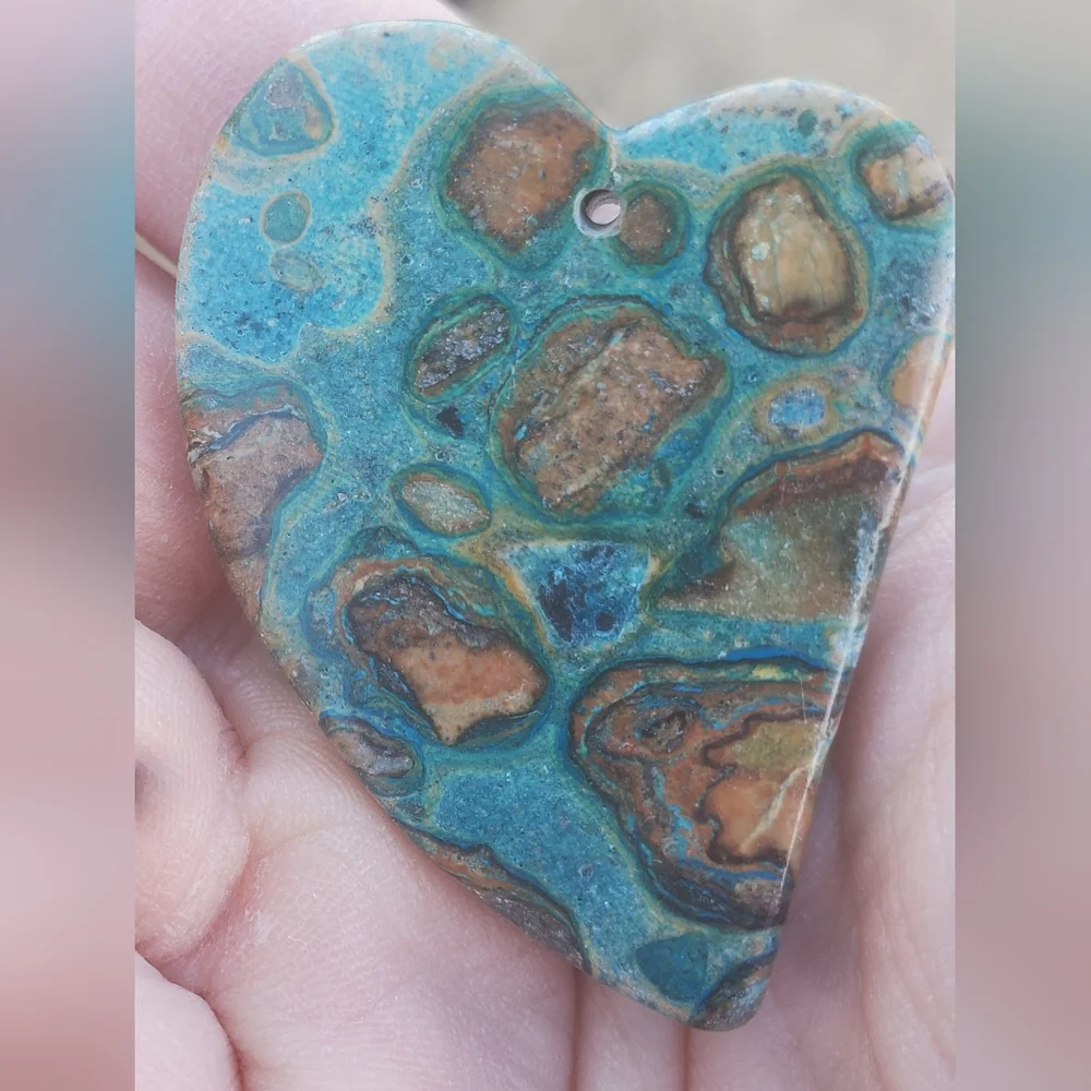 New Heart Shaped Carved Choi Finch Jasper Pendant.